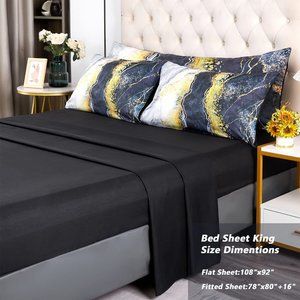 New  6 Pcs Bed-in-A-Bag Blue Watercolor Marble Printed  Comforter Set wi…